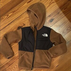 The North Face Tan and Black Hooded Fleece Jacket Boys size 6